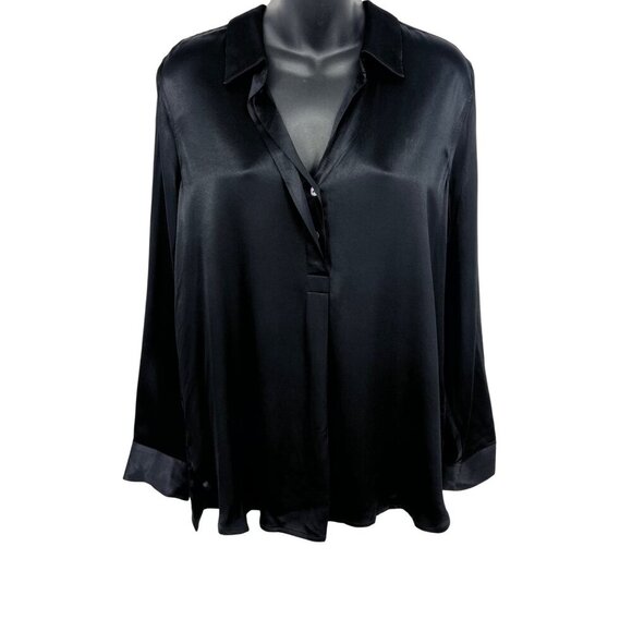 Rails Nissa Black Long Sleeve Blouse Rayon Women Size Medium M Cross Front New - Picture 2 of 10